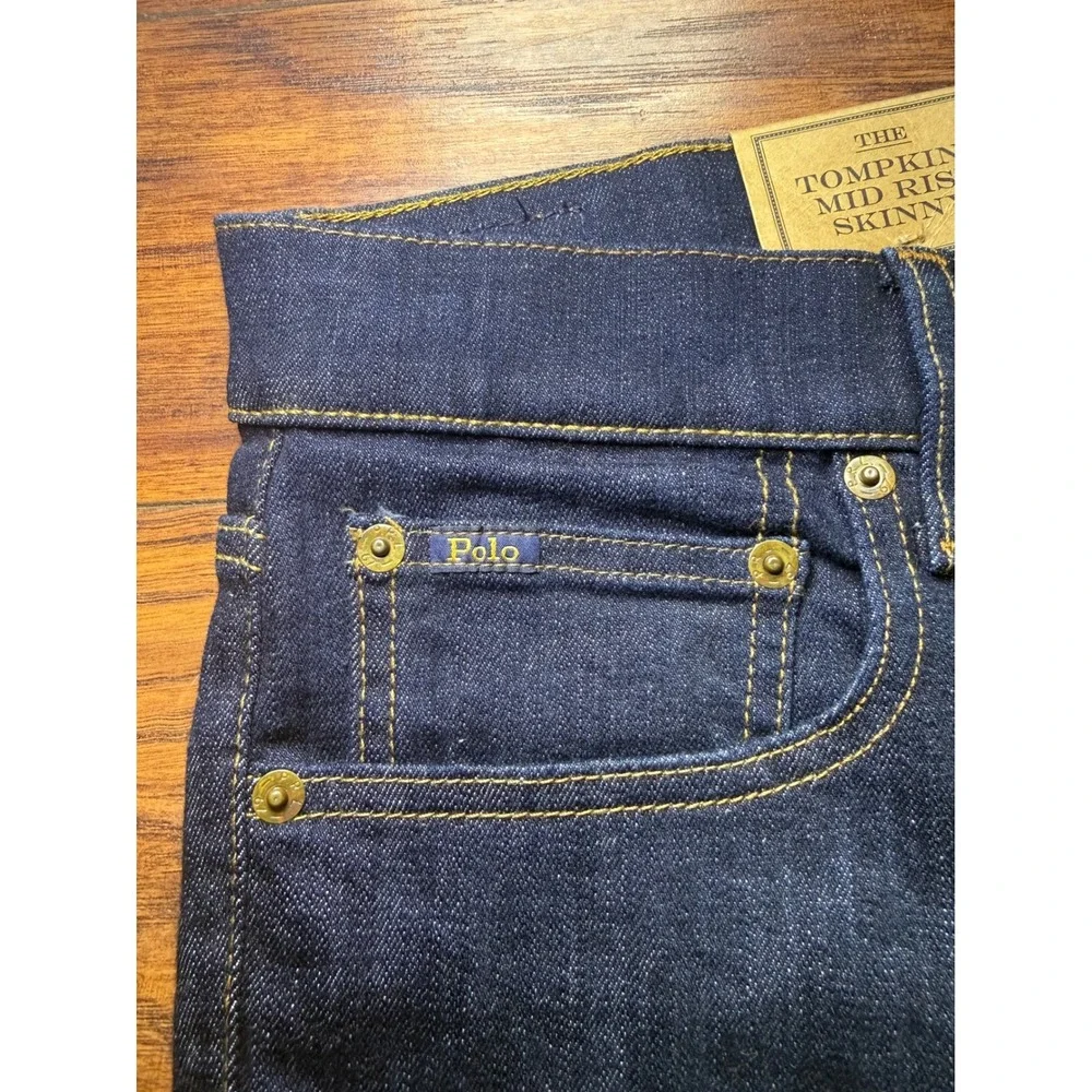 Polo Ralph Lauren Tompkins Mid Rise Skinny Jeans Mens 33 Dark Indigo Denim